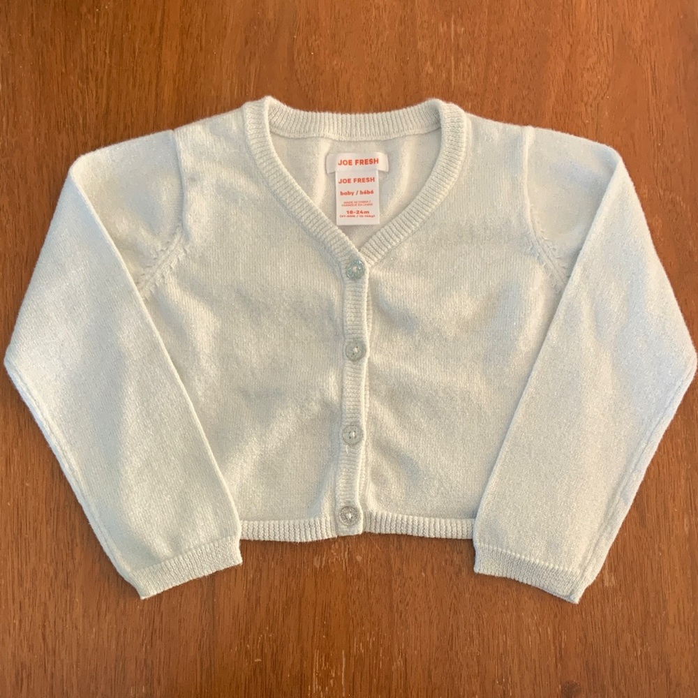 🍓3/$10 Joe Fresh White/Silver Baby Girl Knit Cardigan size 18-24m